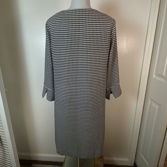 H&M Modern Chic Houndstooth Black & White Mini Shift Dress 3/4 Sleeve Size 6 Med - Picture 7 of 10